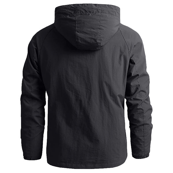Men's Dark Grey Hooded Windbreaker with Zip Pockets