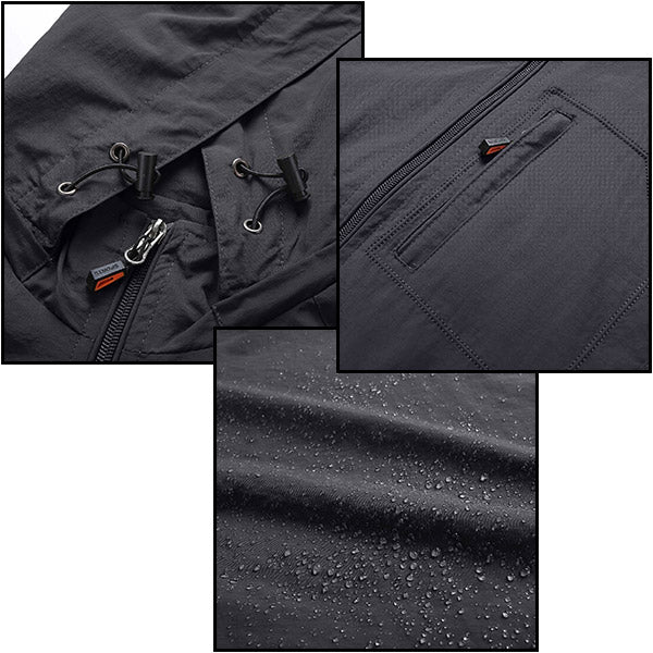 Men's Dark Grey Hooded Windbreaker with Zip Pockets