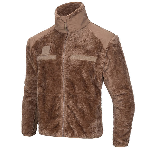 Unisex Brown Shaggy Fleece Jacket with Patches