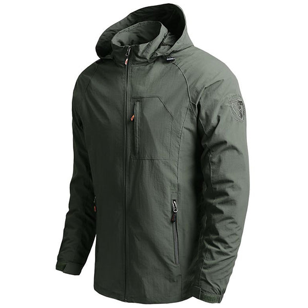 Men's Lightweight Olive Green Hooded Outdoor Jacket